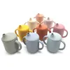 Tasses Vaisselle Ustensiles Tasse à boire en silicone pour bébé avec paille Double poignée Enfants Nourrir les tasses Sans BPA Anti-fuite Tasses à bec avec couvercle Verres AA230413