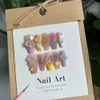 Falska naglar Lollipop Bear Pattern Handmade Press On Full Cover Professional Nails Transparenta Mocha Star Mid-Length Reusable Farrid Nails Q231114