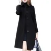 Kvinnorjackor S-4XL Autumn Women Coat Mid-Längd Single-Breasted Solid Color Turn-Down Collar Elegant Soft Plus Size Warm Winter Jacket