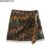 Jupes KEYANKETIAN Vintage imprimé géométrique Mini jupe nouée Sarong perlé frange Wrap Vestidos décontracté Zip court Skort Mujer 230413