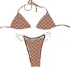 Designer-Badebekleidung für Damen, mit Buchstaben bedruckter Badeanzug, Neckholder-Badeanzug, zweiteiliger Badeanzug, Bikini-Set