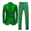 Abiti da uomo Blazer Giacca Pantalone Moda Uomo Abito con paillettes Oro / Verde Lussuoso matrimonio Danza Party Stage Perform Abito Blazer maschile Pantaloni 231113