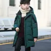Para baixo casaco 415 anos de idade inverno crianças jaquetas adolescentes meninos moda longo com capuz engrossar quente crianças roupas casacos para topos 231113