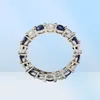 Hele veel voorraad mousserende mode -sieraden Real 925 Sterling Silver Blue Sapphire CZ Diamond Stack Wedding Band Ring voor WO1395494