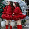 Clothing Sets Christmas Girls Sweater Red Warm Autumn Winter Girls Tutu Skirts Solid Fluffy Tulle Princess Ball Gown Pettiskirt Kids 231113