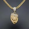 Pendant Necklaces Stainless Steel Lion Chain Head Pendant Iced Out Bling Crown Gold Animal Lion Necklace for Men/Women Hip Hop Jewelry Dropship T230413