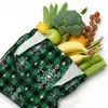 Sacs de courses de Noël à carreaux noirs et verts réutilisables, fourre-tout pliables lavables pour hommes et femmes, déjeuner de marché, voyage