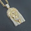 Pendant Necklaces Hip Hop Men Gold Color Iced Out Bling Rhinestone Stainless Steel Big Jesus Piece Necklaces Pendants With Chains Vogue Jewelry T230413