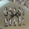 Kunstnagels 10st Zwarte Lange Doodskist Diamant Druk Op Nagel Tips Afgewerkt Volledige Dekking Kunstmatige Nepnagels Naadloos Verwijderbare Kunstnagels Q231114