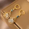 Boucles d'oreilles pendantes de luxe pour femmes, breloque goutte d'eau bleue, couleur or jaune, tendance, pierre de Zircon, mariage