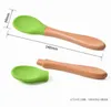 Cups Dishes Utensils 2Pcs/Set Baby Silicone Spoon Fork with Wooden Handle Baby Feeding Tableware Toddlers Infant Feeding Accessories Utensils AA230413