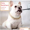 Andere Hundebedarf Mode Luxus Hundehalsband Dekorative Haustierzubehör Designer Gold Halskette Verstellbare kubanische Kette Französisch Bldog Sma Dhoi8