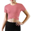 Dames t shirts dames vrouwen met korte mouwen shirt sexy blootgestelde navel yoga t-shirts solide sport snel droge fitness gym crop tops sport slijtage