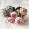 Dekorativa blommor rosa rose konstgjorda siden Peony Bouquet 5 Big Head och 4 Bud Fake Home Wedding Decoration