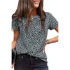 Women's Polos Apricot Cheetah Print Round Neck Short Sleeve T-shirt 2023 Women's Summer Fashion Top