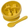 Tasses Vaisselle Ustensiles Bébé Alimentation Couverts Ensemble Assiette Et Cuillères En Bas Âge En Silicone Ventouse Bol Enfants LeakProof Bol De Nourriture Avec Mini Fourchette Cuillère AA230413