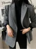 Ternos femininos Blazers Yitimoky Lã Solta Mulheres Blazer Moda Escritório Senhoras Botão Up Turn Down Collar Casacos Vintage Manga Longa Chic Jacket 231114