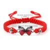 Bracelets à maillons classiques faits à la main, corde blanche tressée pour femmes, pendentif à breloque papillon rouge, bijoux de prière porte-bonheur, cadeaux d'amitié