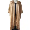 Шелковый ветер, золотая шаль с разрезом, женское тонкое вечернее платье с декоративной кисточкой, полый солнцезащитный шарф