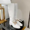 Chanellies kanaal dames hoogwaardige nieuwste chandal schoen dikke hakken laarzen met hoge en lage hiel ronde teen met ritssluiting formeel casual banket werk slijtage m m