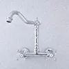 Keuken kranen zilveren kleur gepolijst chroom messing muur gemonteerde badkamer wastafel kraan swivel tuit mixer tap dual cross handles msF778