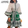 LIVIVIO Vintage stampa floreale manica lunga a sbuffo pizzo a vita elegante mini abito da donna autunno vestiti per le donne coreano Y2001022705