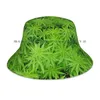 Berets Bucket Hat Sun Cap Green Flower Leaf Rasta Cool Foldable Outdoor Fisherman