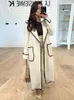 Womens Wool Blends Quilted Long Trench Coat For Women Gray Belted Open Stitch Overcoat Fashion Streetwear Jackets 231113