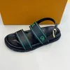 5A Designer Slippers slides men WATERFRONT mule sandal Summer Flats real leather Shoes Beach Effortlessly Stylish Slides 2 Straps with Adjusted Gold Buckles 05