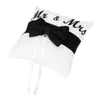 Pillow Mr & Mrs Satin Ribbon Bow Wedding Ring 15cm White And Black