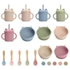 Kopjes gerechten gebruiksvoorwerpen 3 stks/set baby siliconen sukkel kom bord lepel lepel sets kinderen niet-slip servies