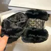 Women Designer Mitten Winter Gloves Luxury Leather Fingers Glove Warm Rabbit Fur Touch Screen 2 Color With Box