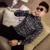 Leopard Half Turtleneck Tshirt Men Slim Fit Velvet T Shirt Men Long Sleeve Autumn Nightclub Party Streetwear Tops Tee Homme 201202