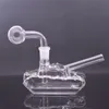 2 Styles Hookahs Mini Thick Glass Oil Burner Bong Tank Design Dab Rigs Recycler Ashcatcher Bubbler Smoking Water Pipe with 14mm Downstem Oil Burner Pipes