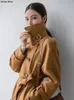 Kvinnors jackor 95 Cotton Khaki Long Women Trench Coat Autumn Winter Wid Down Collar Closal Full Sleeve Belt 2023 231113