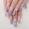 False Nails Luxurious Diamond Acrylic Nails Handmade Clear Rainbow Nails Salon Rectangle Glitter Fake Nails Press on nail custom 230413