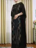 Roupas étnicas Vestidos africanos para mulheres 2023 O-pescoço trocadilho preto abaya roupas de verão muçulmano Islã manga curta maxi túnio com turbante