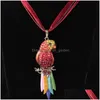 Pendant Necklaces Vintage Jewelry Fashion Long Parrot Sweater Necklace Pet Bird Pendan Colourf Enamel Crystal Animal Drop Del Dhgarden Dh3B6