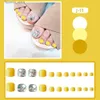 Faux ongles 24 pièces jaune vif faux ongle d'orteil paillettes diamant faux ongles pour femmes et fille Salon doigt orteils bricolage ongles à presser MH88 Q231114