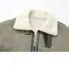 Kadın Ceketler Yeşil Kış Kadın Sıcak Ceket Deri Patchwork Moda Gevşek Uzun Kollu Lokomotif Kalın Ceket Fermuarı Kadın Şık Dış Giyim 231113