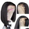 Synthetische Perücken kurze Bob-Perücke mit Pony Brasilianisches gerades Menschenhaar Remy Cut für schwarze Frauen Fl Hine Made Drop Delivery Products Dhxdf