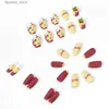 False Nails Cherry Print False Nails French Long Press On Nails Elegant Fingernails Sticker Removable Save Time Jelly Gel/Glue Type MH88 Q231114