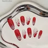 Faux ongles couverture complète faux ongles avec motif de fleur blanche 3D couverture complète presse sur les ongles conseils tête de cercueil paillettes rouge faux ongles Q231114