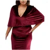 Grande taille robes demi manches automne hiver élégant Cape Cape robe femmes solide moulante fête Club soirée Midi grand 6XL