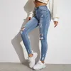 Jeans femininos azul claro Sexy Mulheres magras jeans Lift Butt Butt Ripped Hole Denim Rous Rous