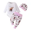 Clothing Sets Baby Girl Western Coming Home Outfits Cow Print Born Romper Long Sleeve Cattle Pattern Pants Hat Set 0-18M