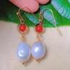 Boucles d'oreilles pendantes en perles blanches naturelles, perles rouges du sud, or 18 carats, beau classique, cadeaux de vacances, FOOL'S DAY, clou d'oreille d'eau douce