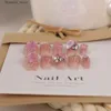 Faux ongles Longueur moyenne Faux ongles 3D Strass Designs Nude Rose Couleur Presse sur les ongles Ballerine Faux ongles Pur fait à la main DIY Manucure Q231114