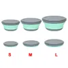Bento Boxes 3PcsSet Silicone Folding Lunch Box with Lid Portable Picnic Camping Bowl Set Kitchen Tableware Kit Foldable Fruit Salad Bowl 230414
