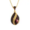 Pingente colares teste esmalte artesanal jóias de bronze vintage ovo charme cristal strass colar presente para mulheres 2023